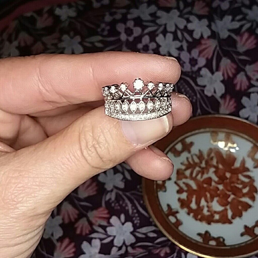 Stainless Steele and CZ Crown Ring Size 7